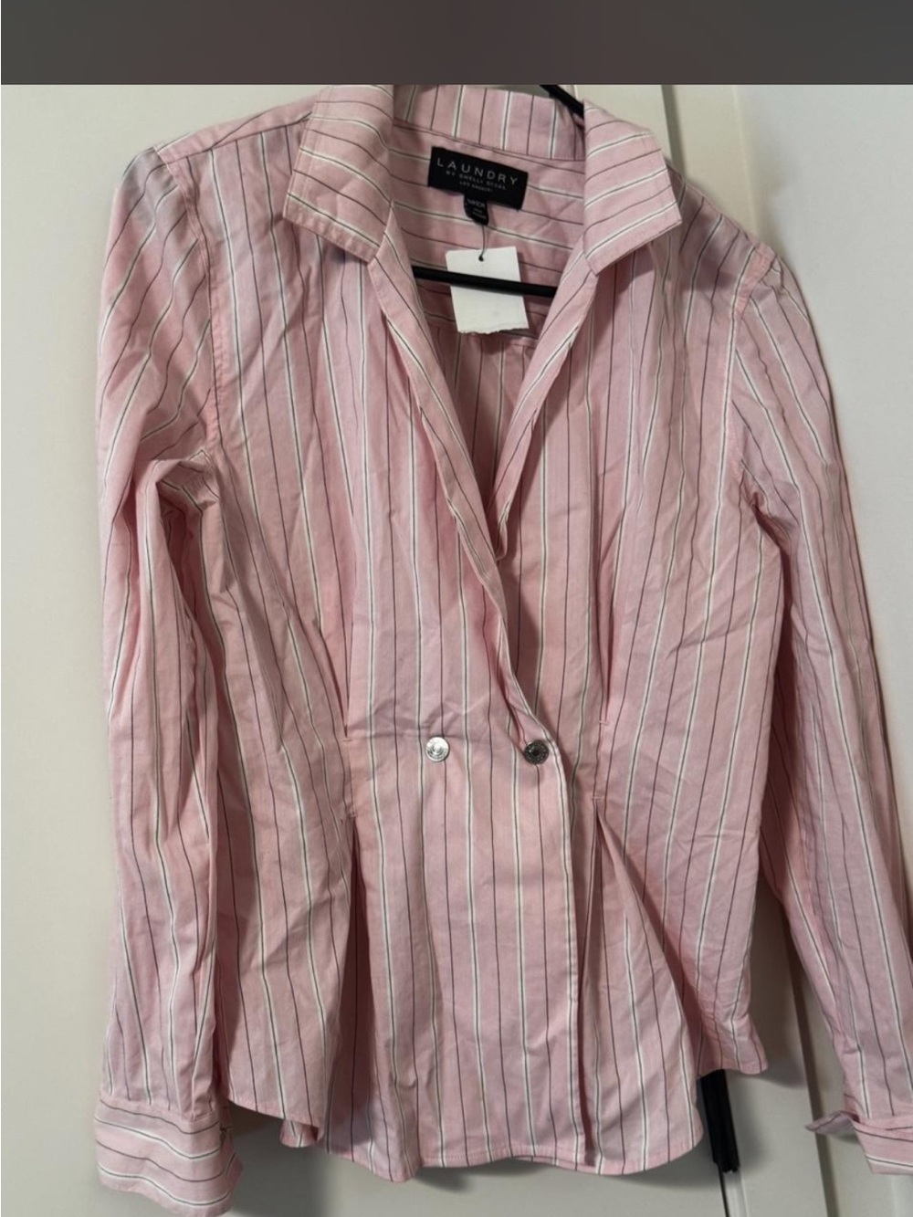 Laundry By Shelli Segal Pink Striped Button-Front Shirt Blazer